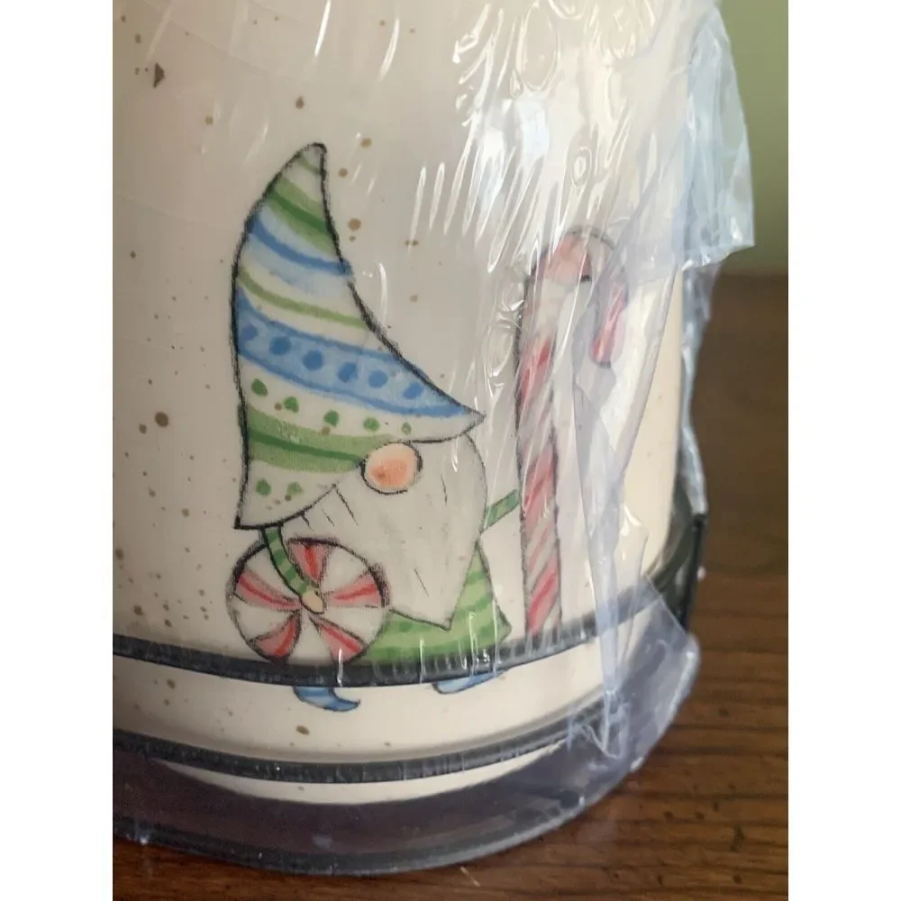 Peppermint‎ & Pine Christmas Gnome Sugar And Creamer Set With Holder New Sealed